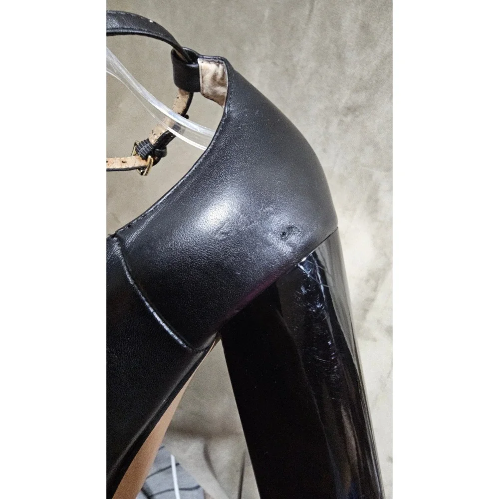G.I.L.I. Black Leather Peep Toe Ankle Strap Block Heel Shooties Booties Womens